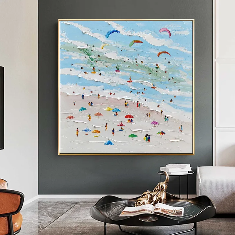 Framed Coastal Blue Beach Wave Wall Art