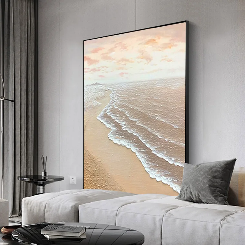 Heavy Texture White Wave Painting for Boho Style Home Decor