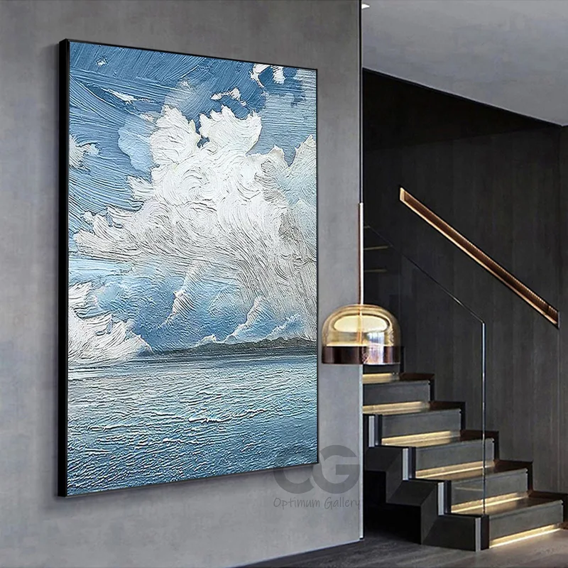 Original Sea Abstract Oil Painting | White Wave Texture (36x48, Living Room Art)