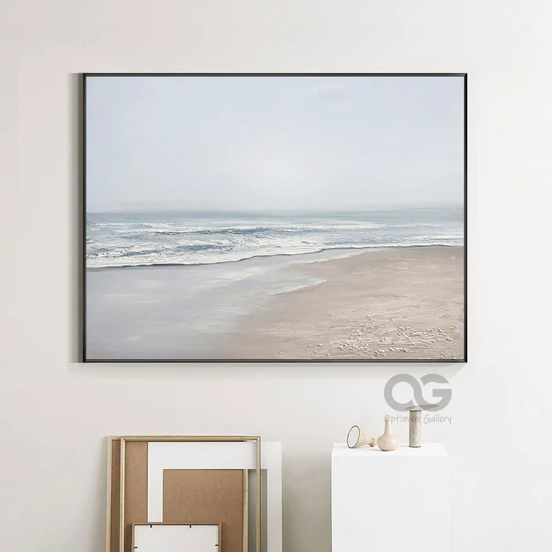 Original Green Coastal Painting: Large Abstract Beach Art Decor