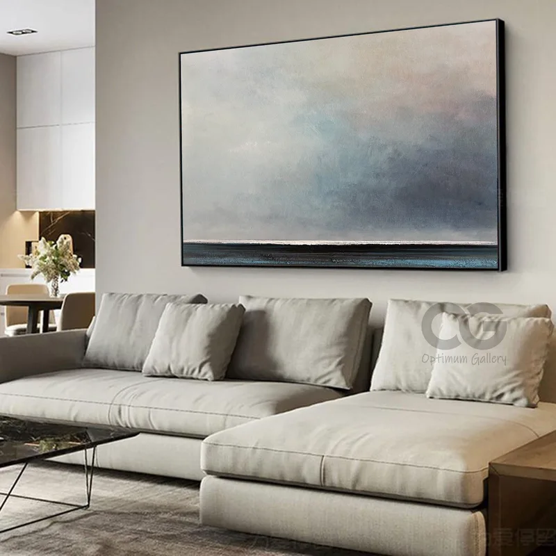 Large Sea Abstract Painting | Ocean & Sky, Original (36x48, Living Room Art)
