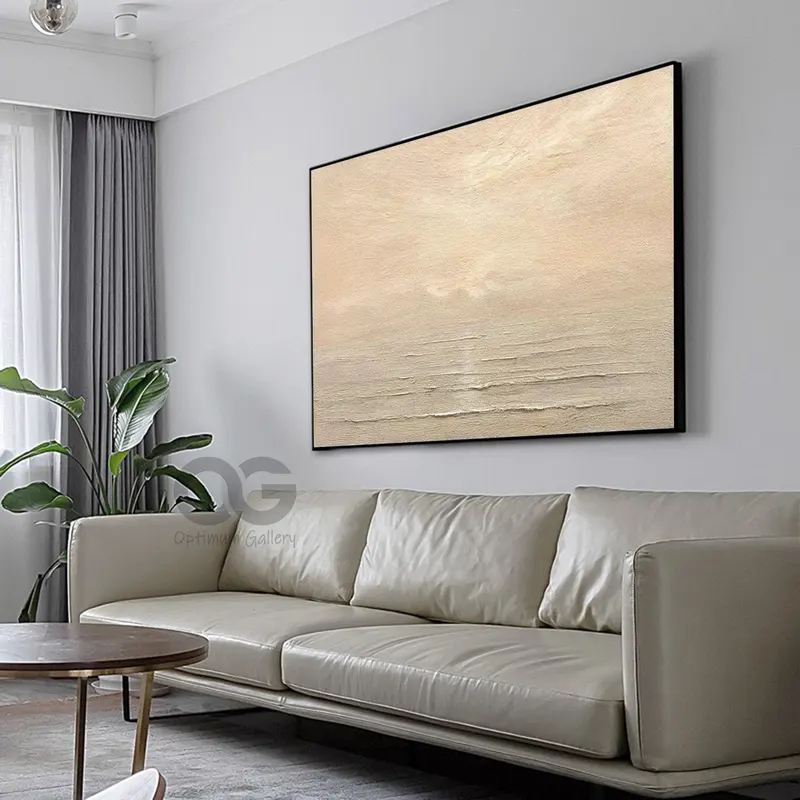 Framed Beach Sunset Painting | Acrylic, Ocean Scene (30x40, Large Scale)