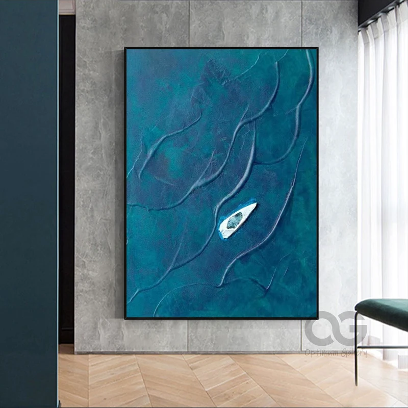 Extra Large Coastal Painting: Navy Blue Textured Ocean Artwork