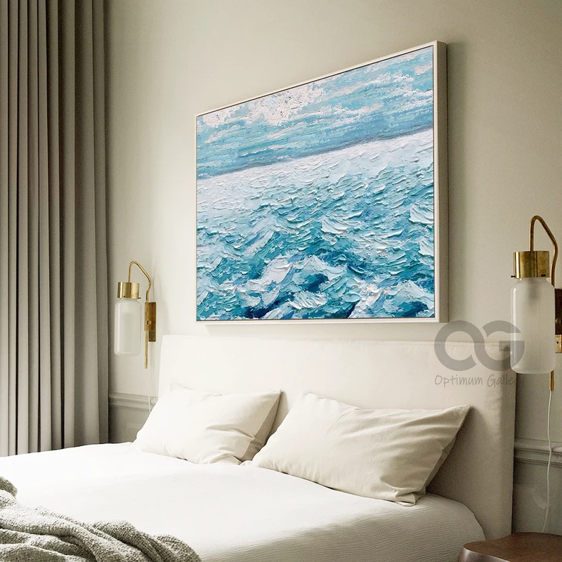 Green Ocean Acrylic Painting on Canvas for Abstract Beach Decor