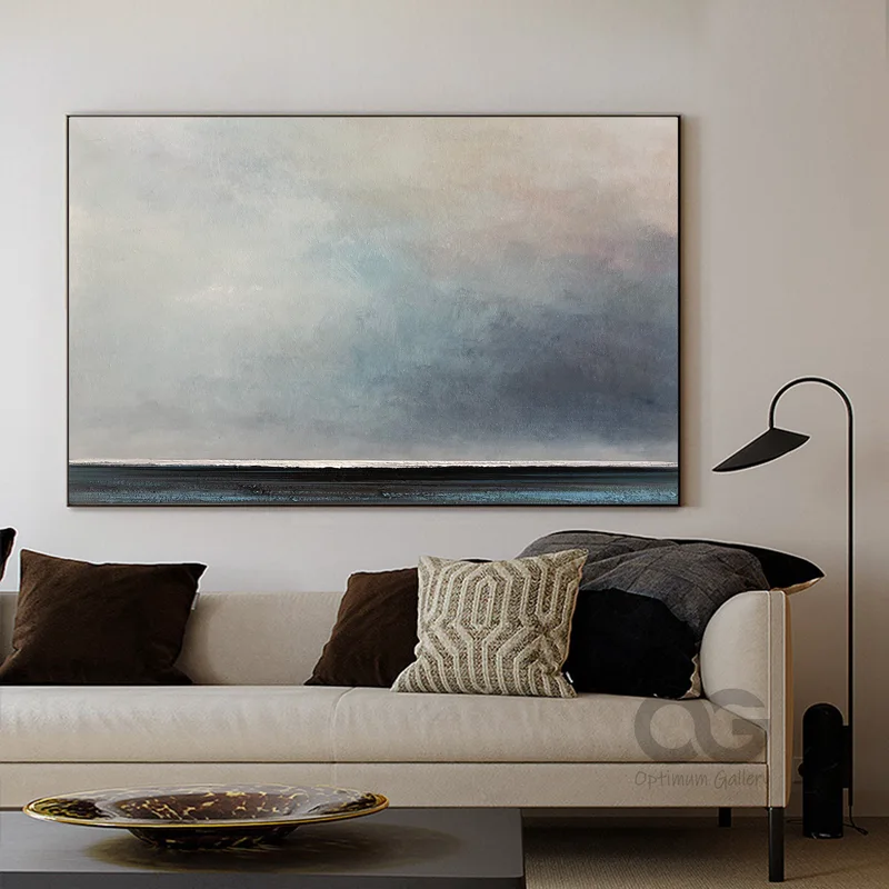 Large Sea Abstract Painting | Ocean & Sky, Original (36x48, Living Room Art)