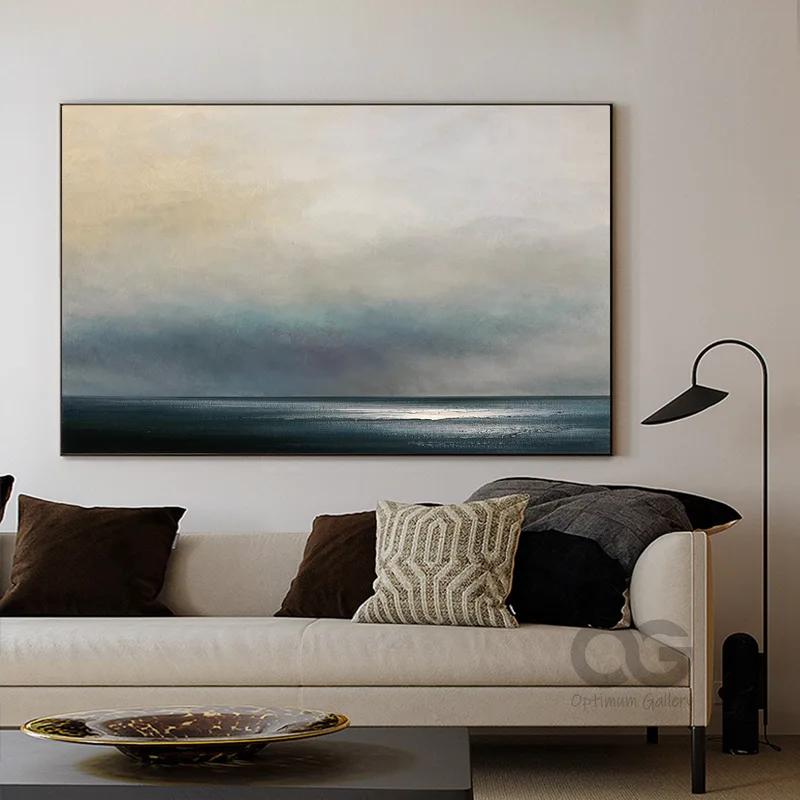 Original Blue Ocean Painting | Abstract, Textured Oil (48x60, Sky Landscape)