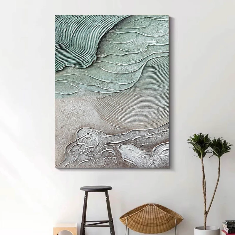 Blue and Gold Abstract Ocean Painting