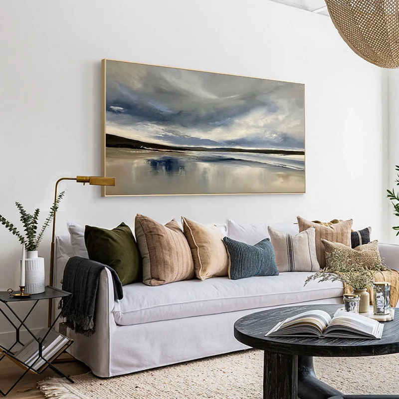 Large Coastal Wall Art | Sunset Beach, Gray Clouds (40x50, Seascape)
