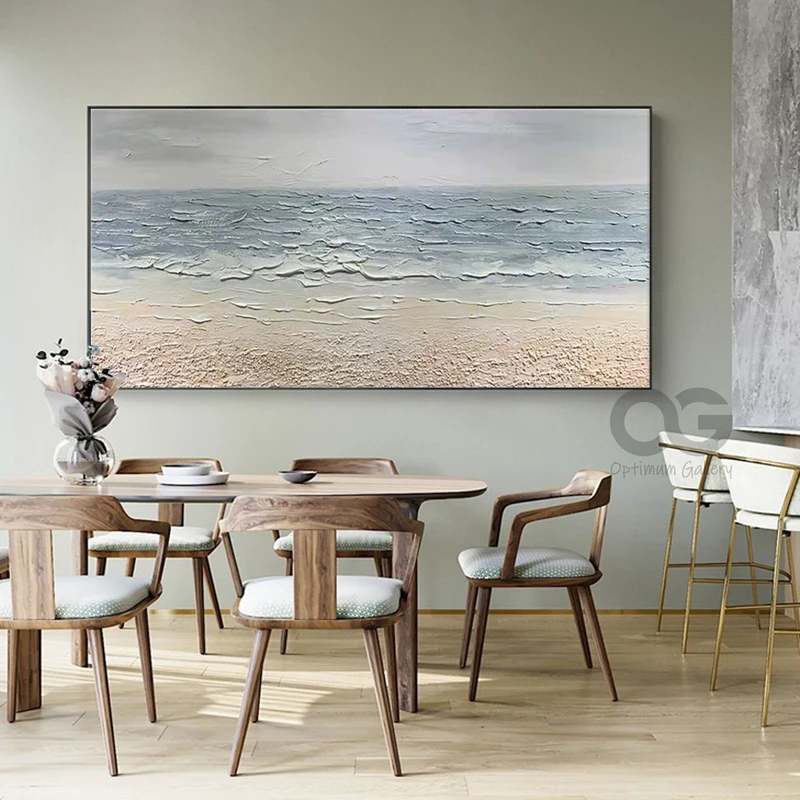 Oversized Ocean Sunset Canvas Painting: Bright Coastal Wall Art
