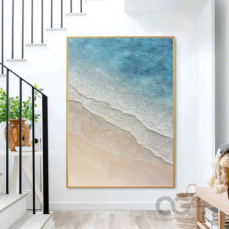 Original White Ocean Wave Art: Brown 3D Texture Beach Wall Decor