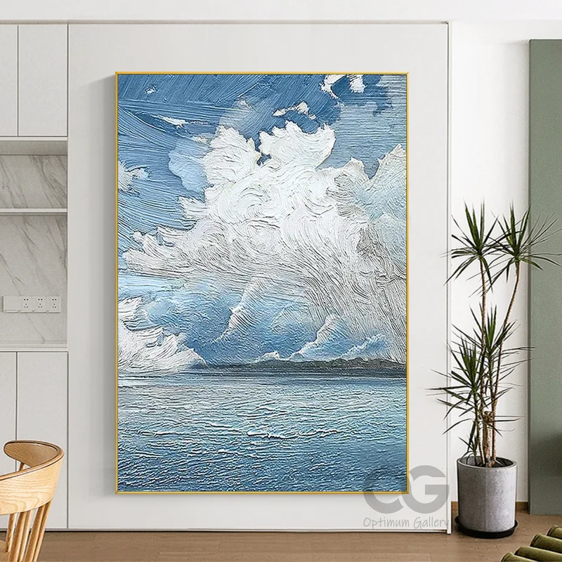 Original Sea Abstract Oil Painting | White Wave Texture (36x48, Living Room Art)