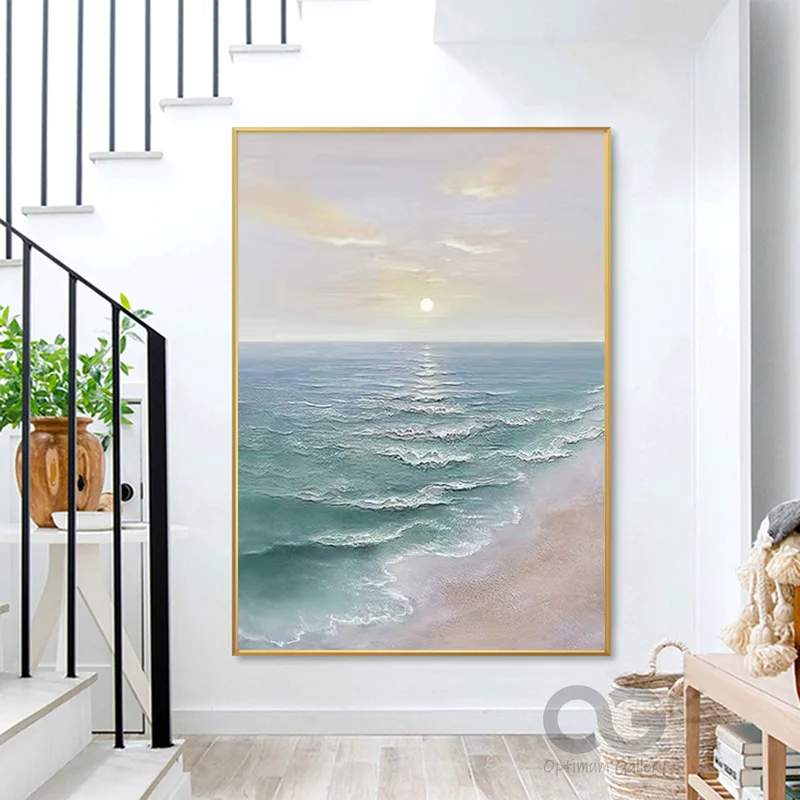 Large Green Coastal Wall Art | Ocean Landscape, 3D Texture (30x40, Sea Waves)
