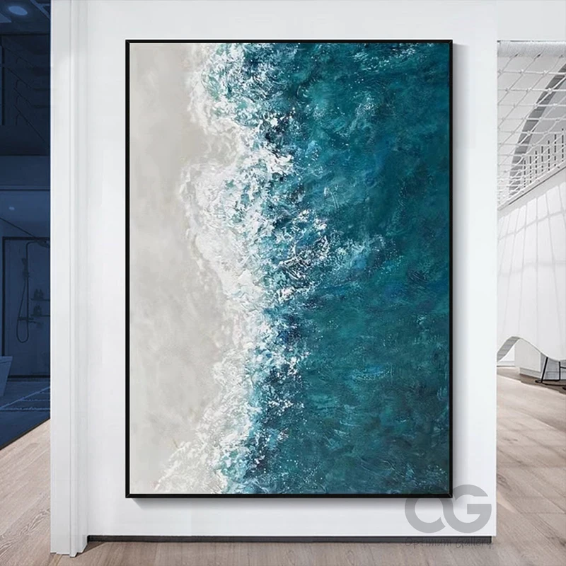 Large Sea Painting on Canvas: Abstract Sunset and Wave Artwork