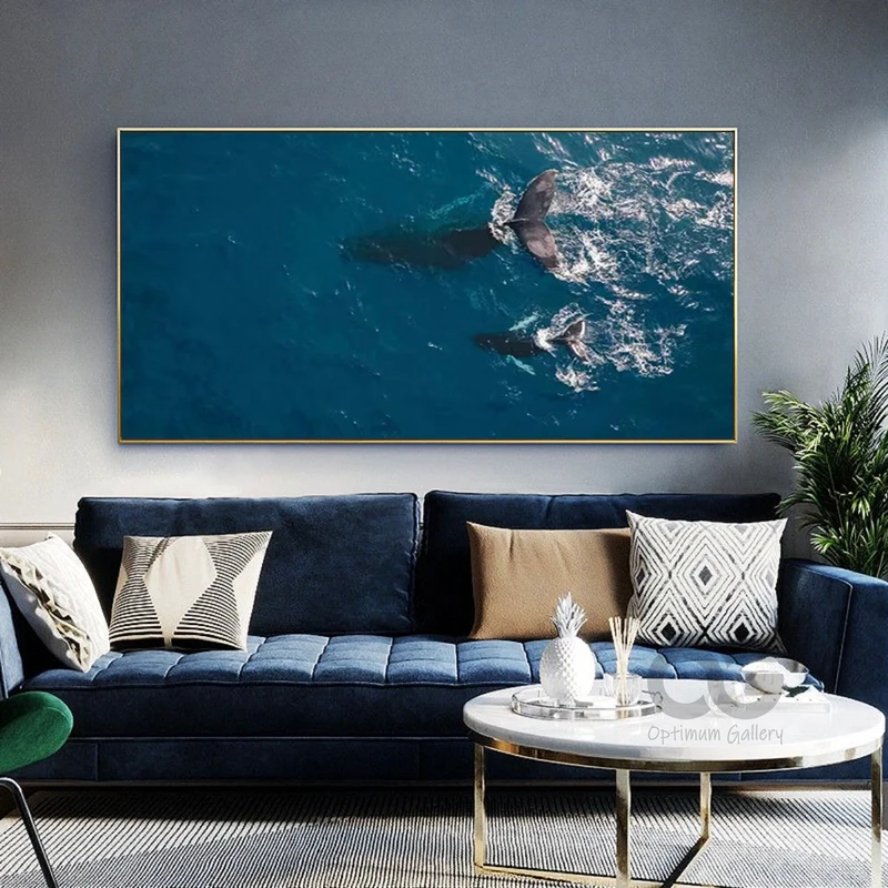 Textured Abstract Wave Canvas for Big Blue Ocean Theme Decoration
