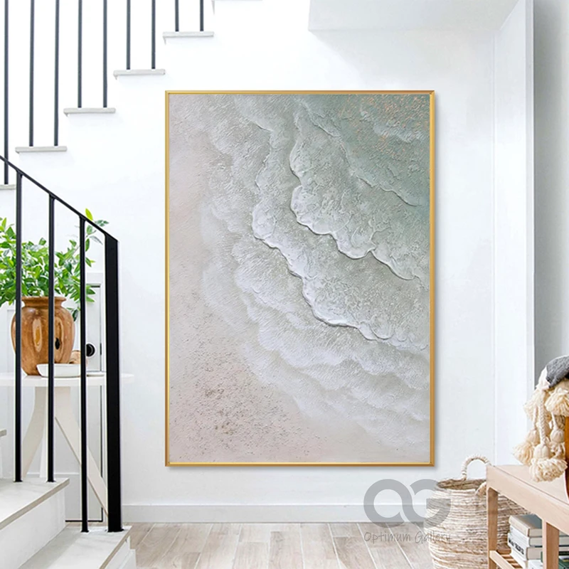 3D Texture Abstract Beach Canvas for Large Coastal Spaces