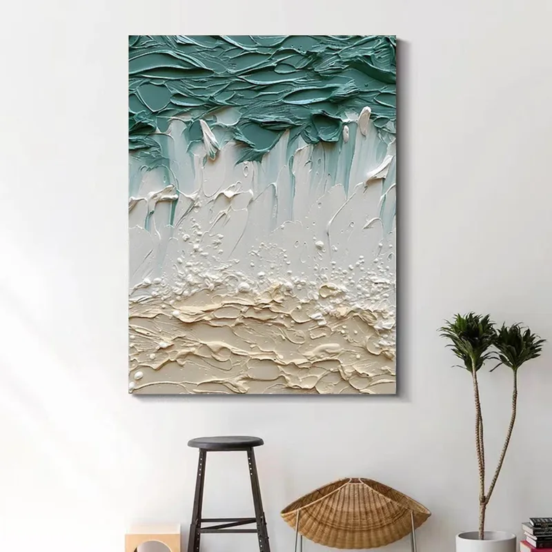 Framed 3D Textured Ocean Acrylic Painting for Modern Home Decor