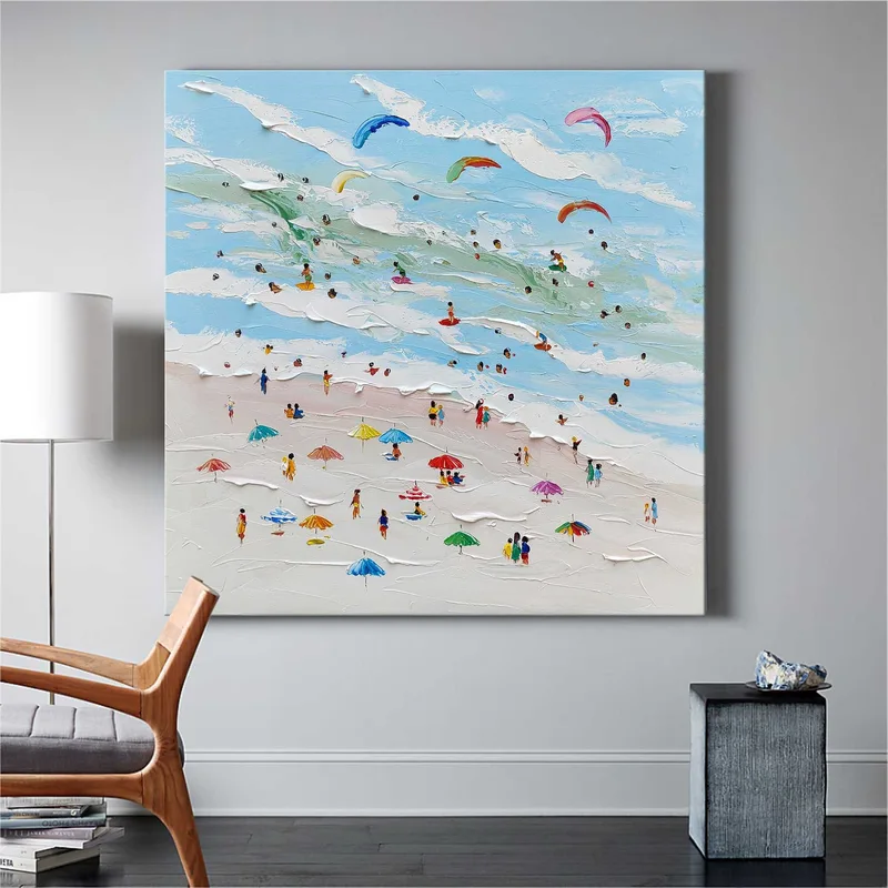 Framed Coastal Blue Beach Wave Wall Art