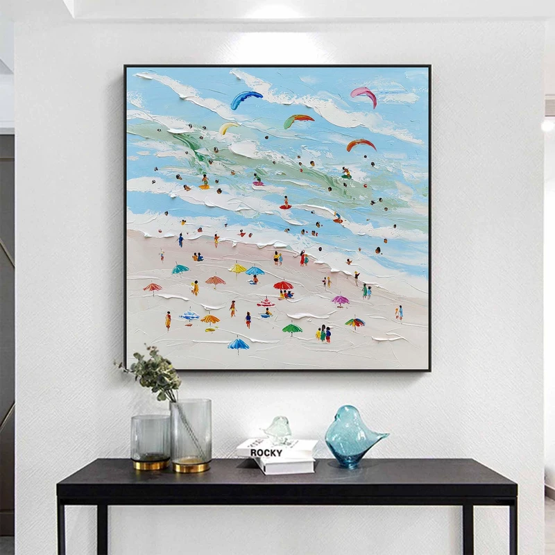 Framed Coastal Blue Beach Wave Wall Art