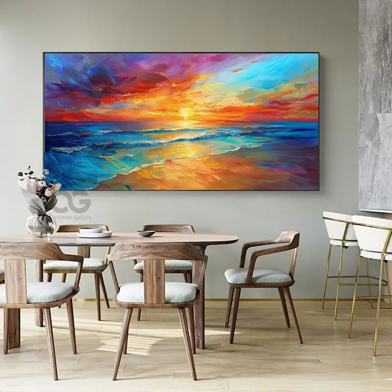 Original Ocean Canvas Painting | Bright Sky, Blue Beach (40x50, Large Scale)