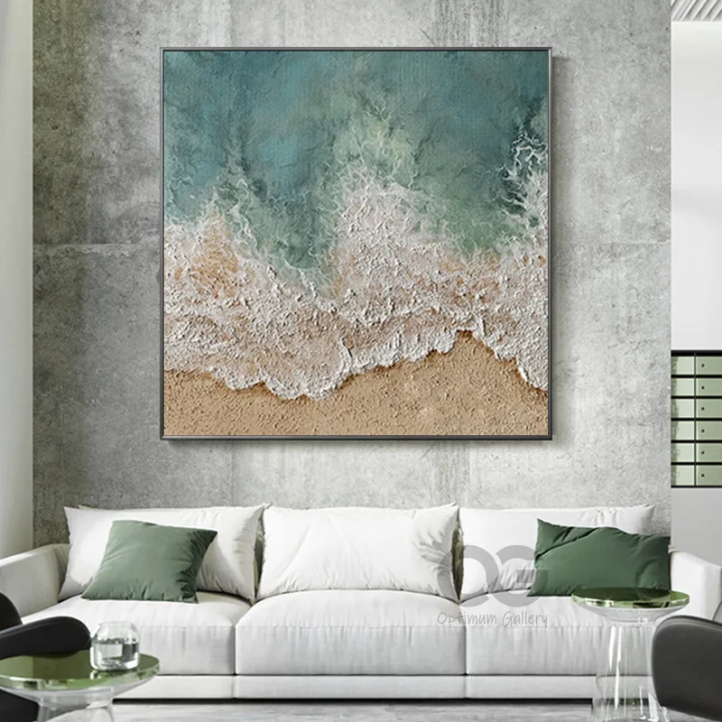 Original Blue Ocean Painting: Large Textured Coastal Artwork