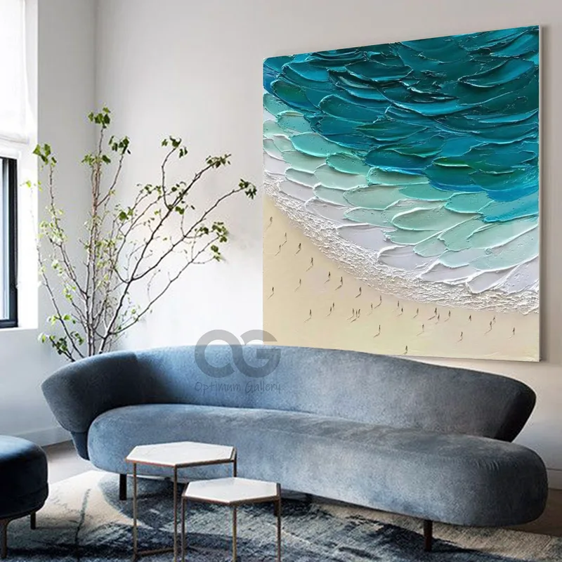 Framed Minimalist Green Ocean Canvas for Contemporary Spaces
