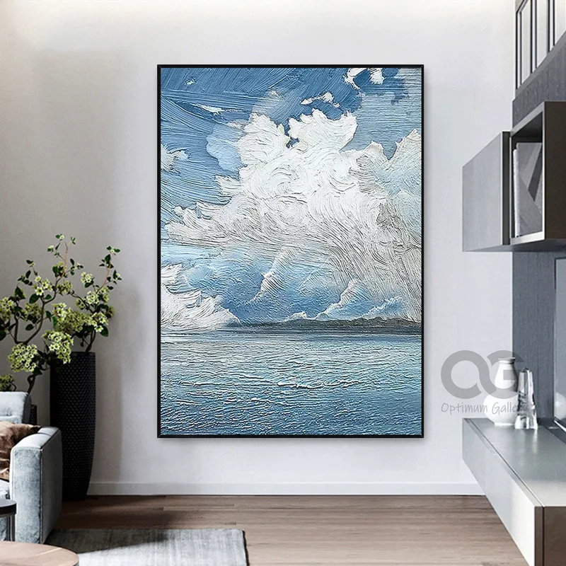 Original Sea Abstract Oil Painting | White Wave Texture (36x48, Living Room Art)