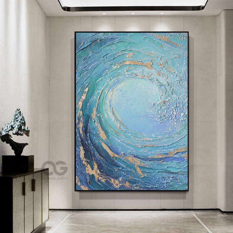 Framed Blue Wave Acrylic Painting