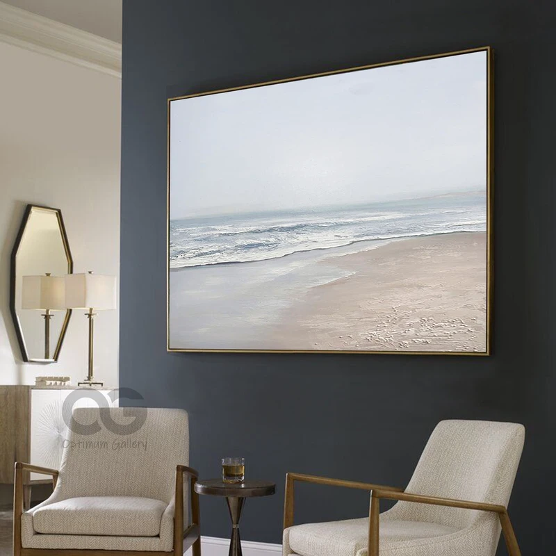 Original Green Coastal Painting: Large Abstract Beach Art Decor