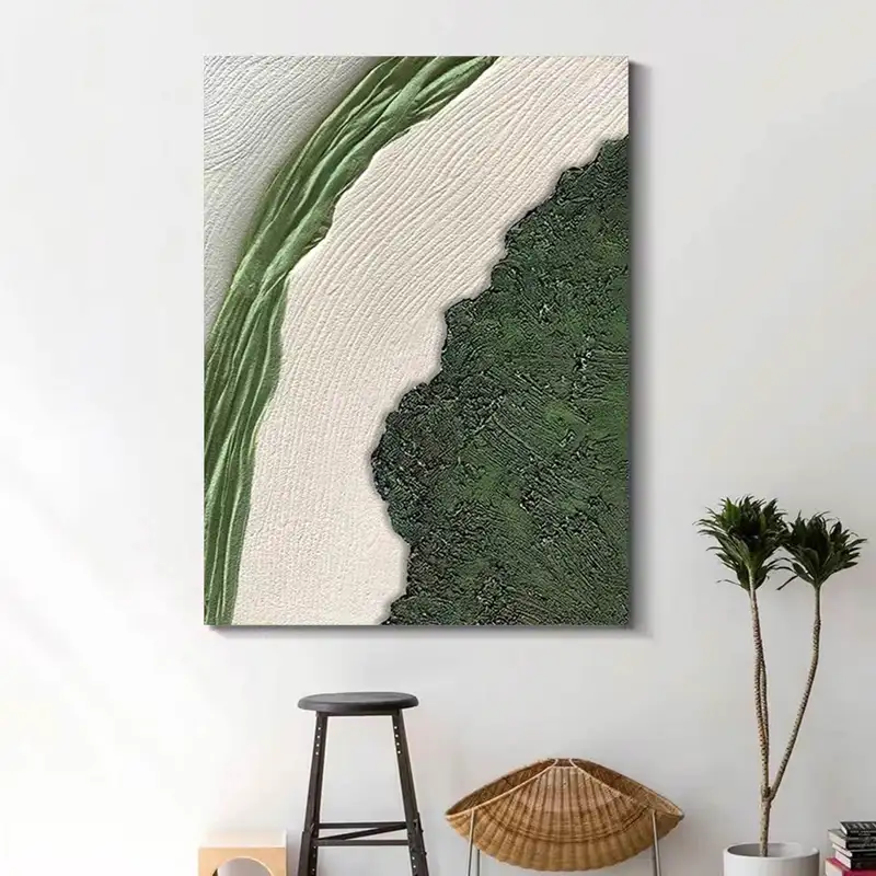 3D Textured Coastal Wall Art: Framed Green Beach Canvas Decor