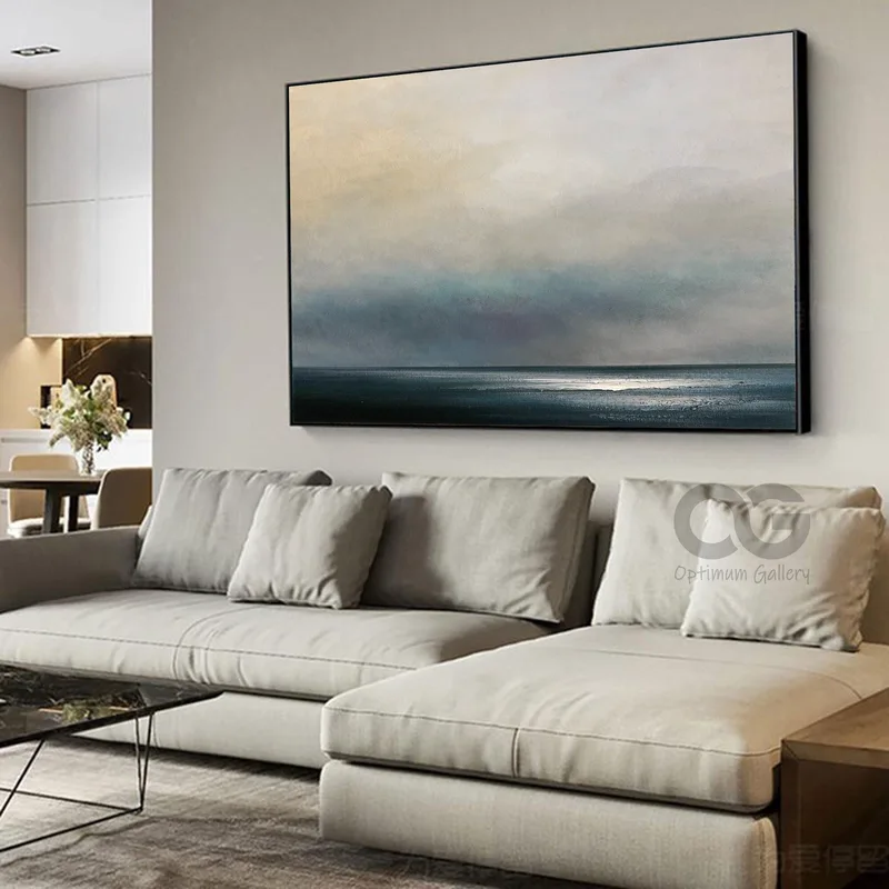 Original Blue Ocean Painting | Abstract, Textured Oil (48x60, Sky Landscape)