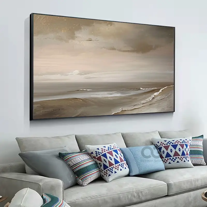 Large Sunset Beach Painting | Coastal Wall Art, Gray Clouds (30x40, Seascape Scene)