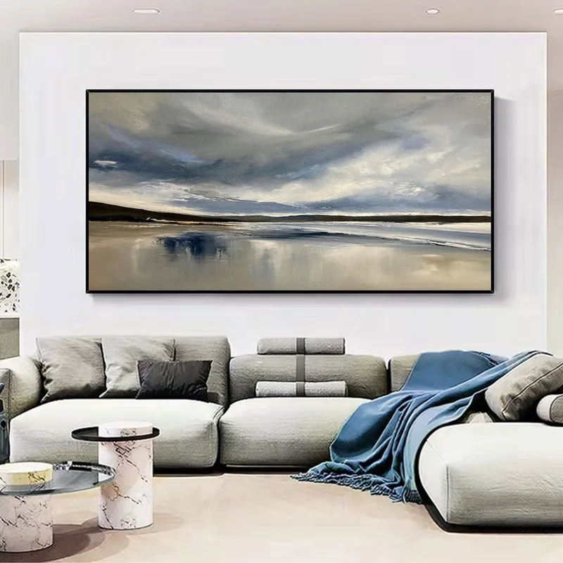 Large Coastal Wall Art | Sunset Beach, Gray Clouds (40x50, Seascape)