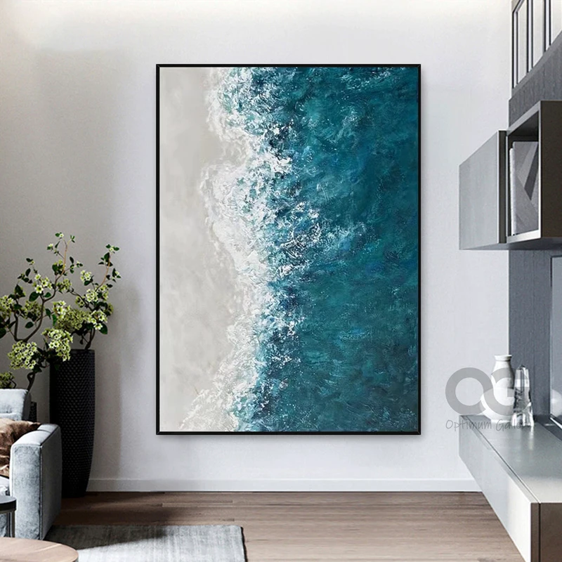 Large Sea Painting on Canvas: Abstract Sunset and Wave Artwork