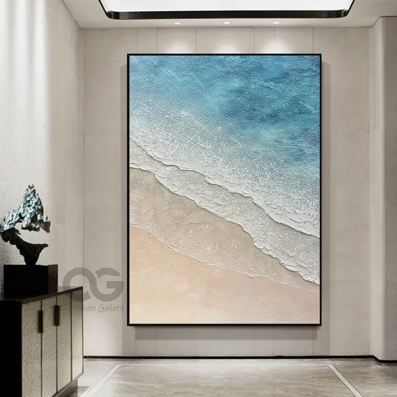 Original White Ocean Wave Art: Brown 3D Texture Beach Wall Decor