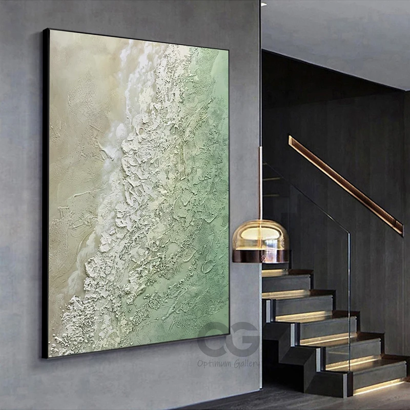 Framed Wave Painting on Canvas with Emerald Green Beach Theme