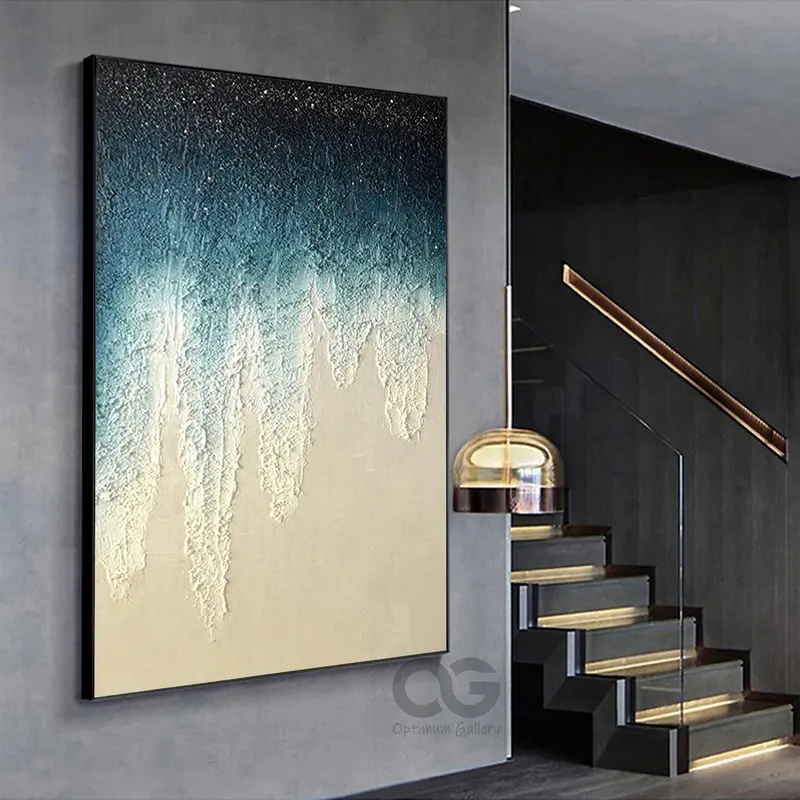 Textured Beach Acrylic Painting: Emerald Green Coastal Artwork