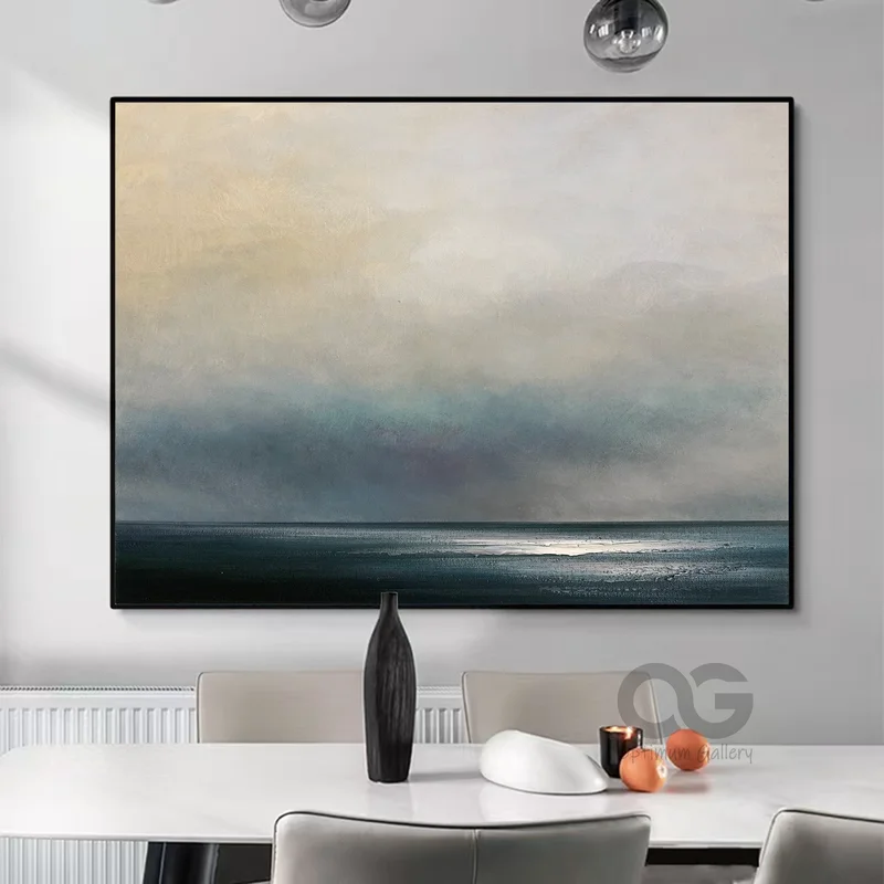 Original Blue Ocean Painting | Abstract, Textured Oil (48x60, Sky Landscape)