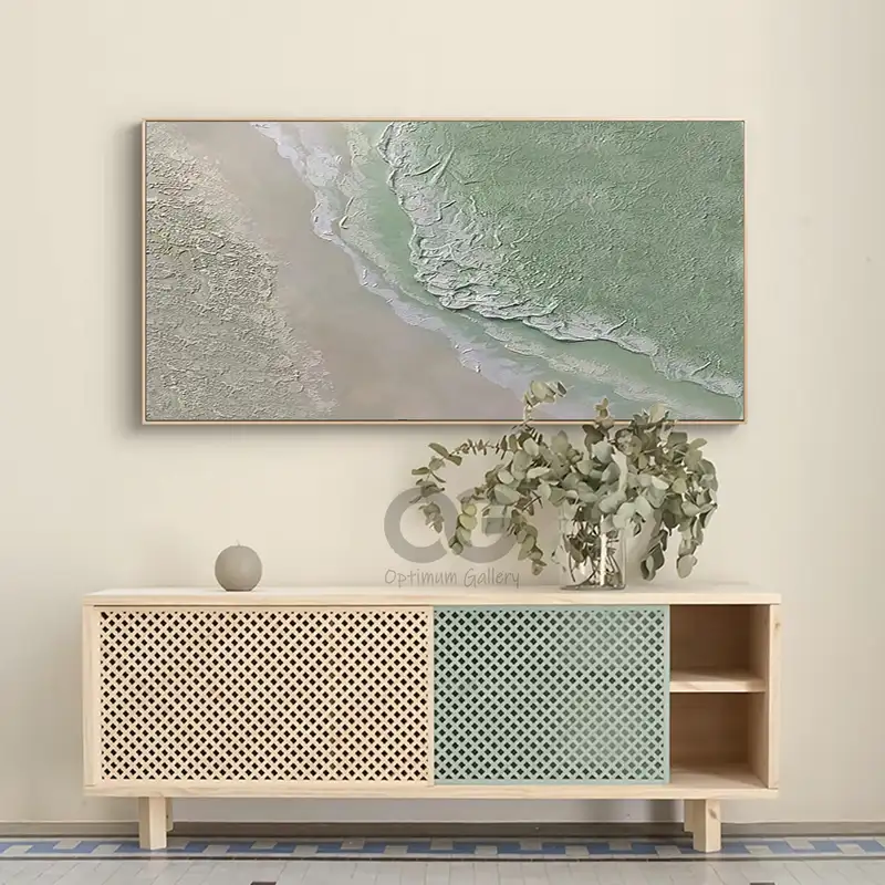 White Ocean Wave Canvas Art: Blue Beach Abstract Modern Decor