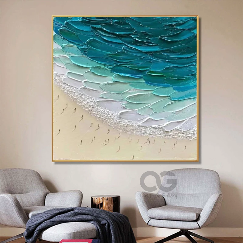 Framed Minimalist Green Ocean Canvas for Contemporary Spaces