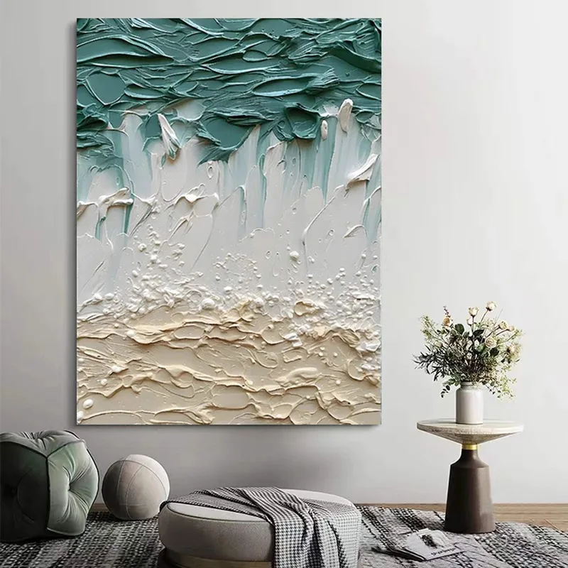 Framed 3D Textured Ocean Acrylic Painting for Modern Home Decor