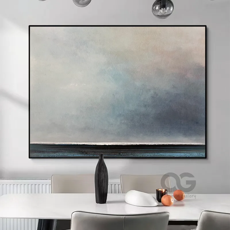 Large Sea Abstract Painting | Ocean & Sky, Original (36x48, Living Room Art)