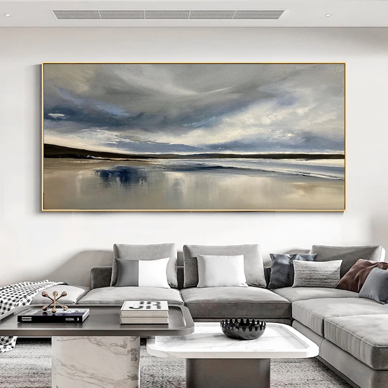 Large Coastal Wall Art | Sunset Beach, Gray Clouds (40x50, Seascape)