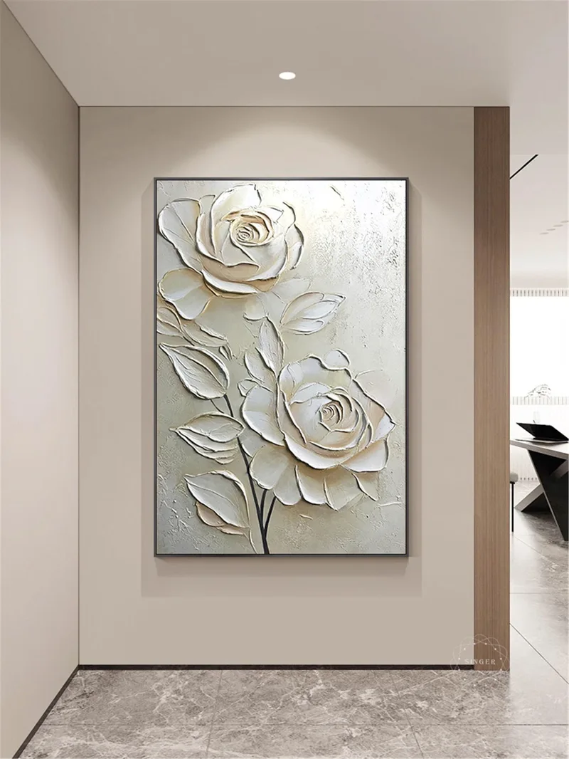 Floral Wall Art 3D Textured Acrylic Painting for Living Room Decor