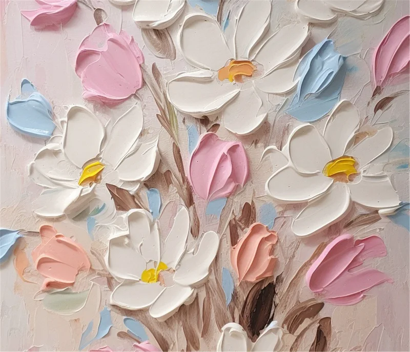 Floral Art Pink Flower Painting on Canvas for Modern Wall Decor