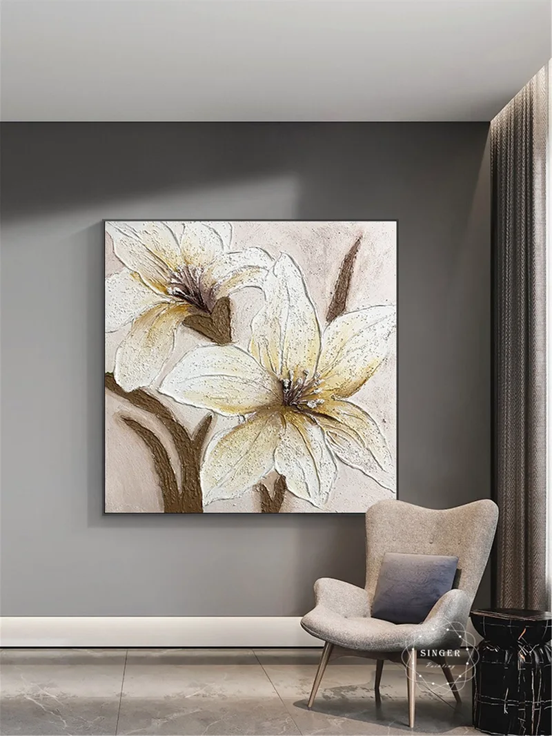 Floral Wall Art Textured Acrylic Painting on Canvas for Wall Display