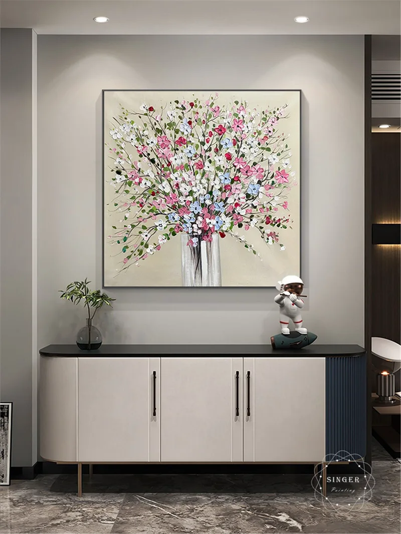 Abstract Flower Wall Art Textured Acrylic Canvas Painting for Decor
