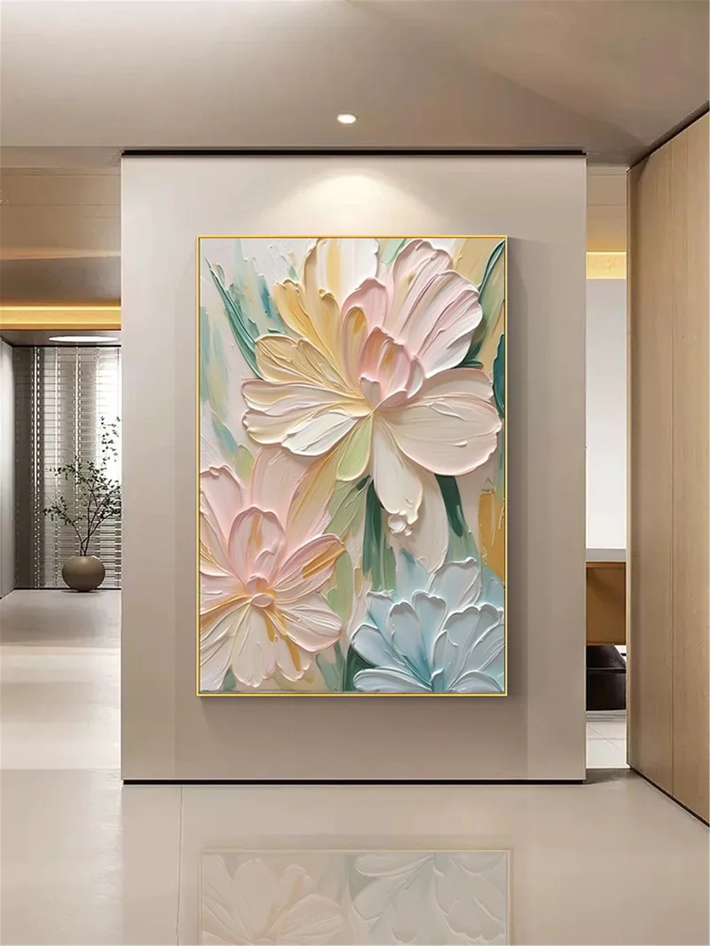3D Acrylic Flower Painting Framed Wall Art for Living Room Design