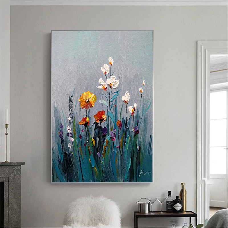 Abstract Floral Painting Canvas Art with Textured Acrylic Finish