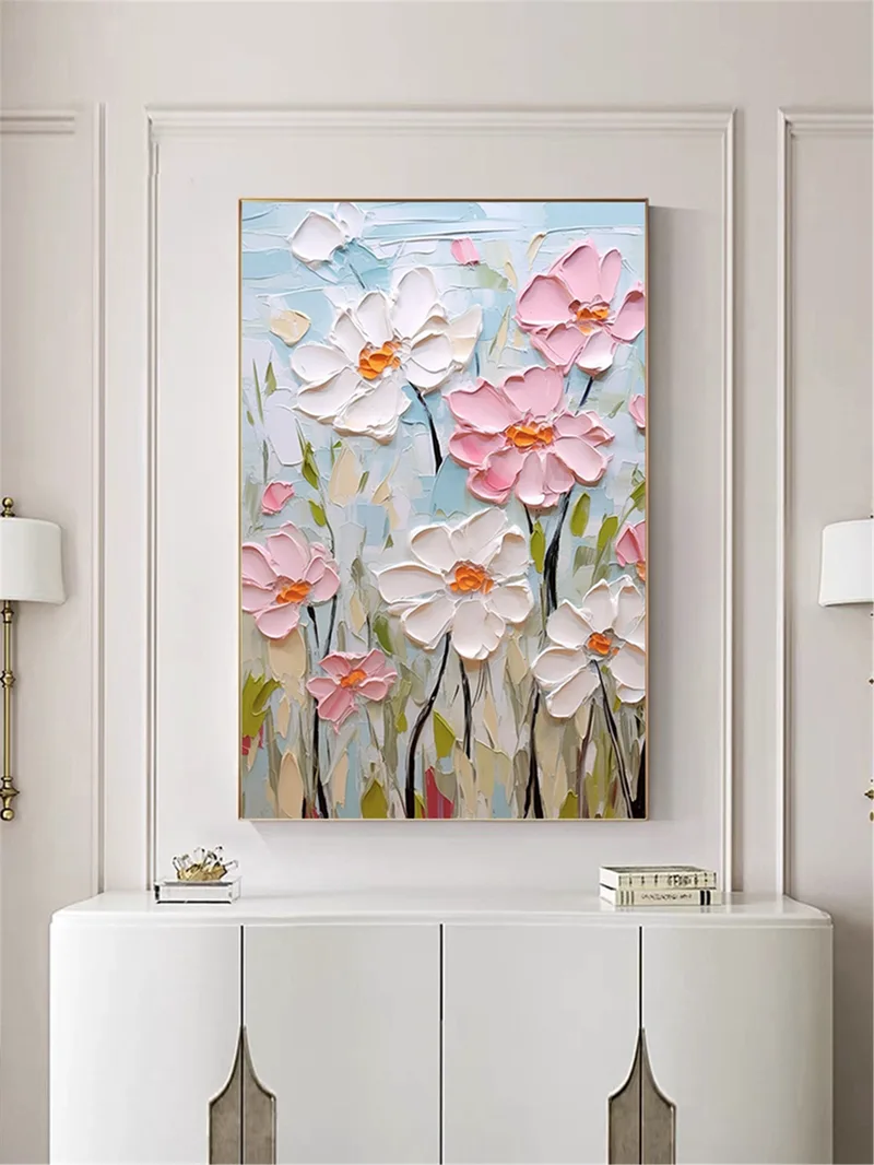 Abstract Floral Art Acrylic Painting on Canvas for Unique Wall Decor