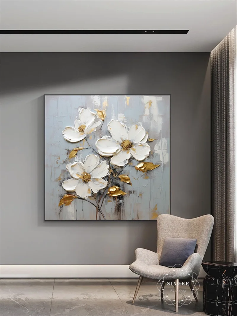 Floral Wall Art Abstract Painting Textured Acrylic Canvas for Decor